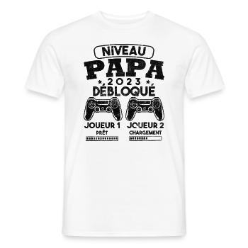 Niveau papa débloqué futur père 2023 - T-shirt homme - blanc - Devant - AI Model Male 178 dark (178cm)