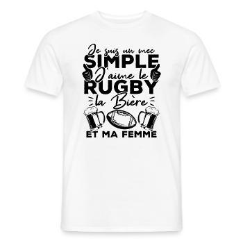 Mec simple j aime le rugby la bière et ma femme - T-shirt homme - blanc - Devant - AI Model Male 178 dark (178cm)