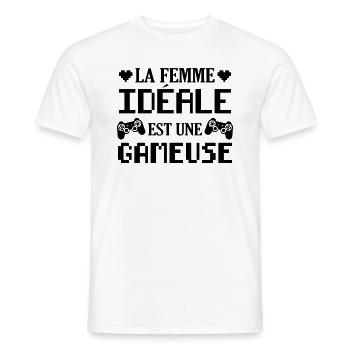 La femme idéale est une gameuse cadeau geek humour - T-shirt homme - blanc - Devant - AI Model Male 178 dark (178cm)