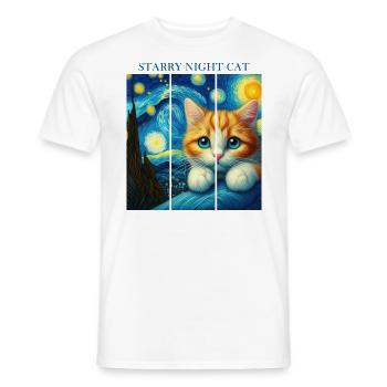 Starry Night Cat - Men's T-Shirt - white - Front - AI Model Male 178 dark (178cm)