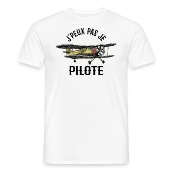 J'peux pas je pilote - Cadeau rétro avion - T-shirt homme - blanc - Devant - AI Model Male 178 dark (178cm)