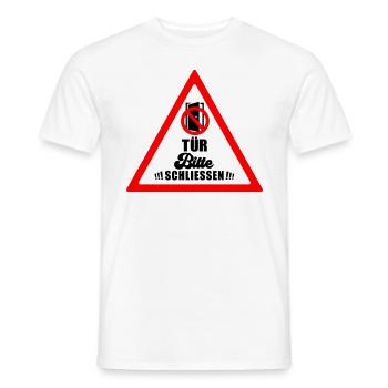 Tür schließen bitte | Farbe änderbar - Männer T-Shirt - Weiß - Vorne - AI Model Male 178 dark (178cm)