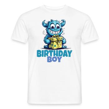 Garçon d’anniversaire, monstre mignon avec cadeau - T-shirt homme - blanc - Devant - AI Model Male 178 dark (178cm)