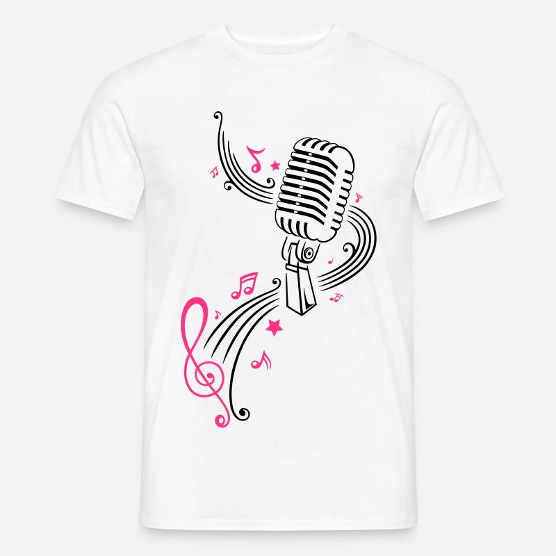 Retro microphone with music notes and clef. - Men’s T-shirt - white