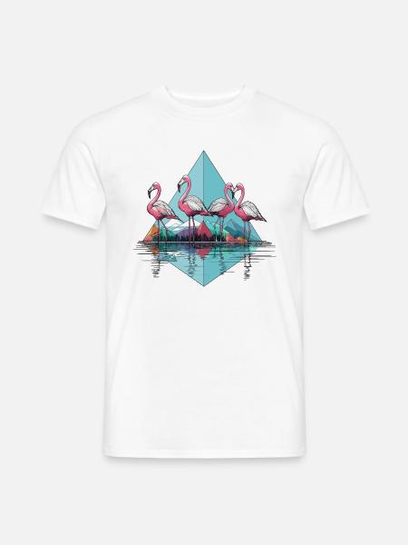 4 Flamingos im Wasser - Männer T-Shirt - Weiß