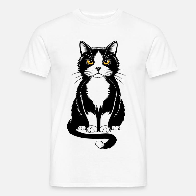 Bild einer sitzenden schwarzen Katze - Männer T-Shirt - Weiß