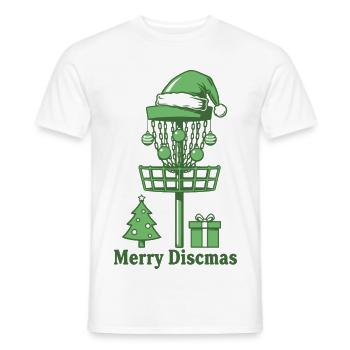 Joyeux sapin de Noël pour le panier de disc golf de Discsmas - T-shirt homme - blanc - Devant - AI Model Male 178 dark (178cm)