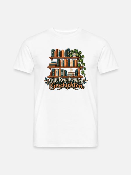 Bücherregal: Ein Regal voller Geschichten - Männer T-Shirt - Weiß