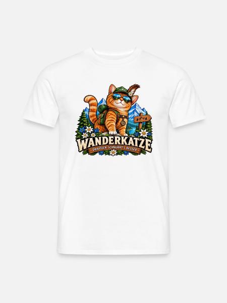 Wanderkatze Berge – Draußen schnurrt's besser - Männer T-Shirt - Weiß