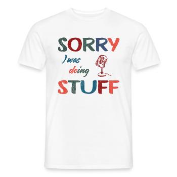 Sorry, I was doing microphone stuff Vintage - Men's T-Shirt - white - Front - AI Model Male 178 dark (178cm)