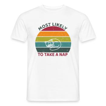 Most likely to take a nap - sleeping cat - Men's T-Shirt - white - Front - AI Model Male 178 dark (178cm)