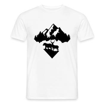 Mountain, forest, deer and bear - two-tone - Men's T-Shirt - white - Front - AI Model Male 178 dark (178cm)