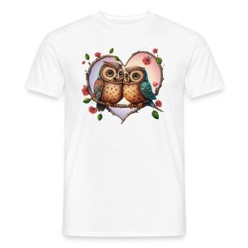 Owls Love Sweet Lovers Colorful Heart Flowers - Men's T-Shirt - white - Front - AI Model Male 178 dark (178cm)