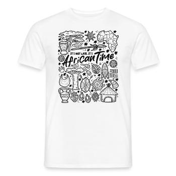 It's Not Late – It's African Time - Men's T-Shirt - white - Front - AI Model Male 178 dark (178cm)
