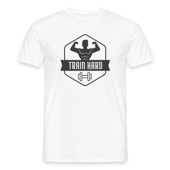 Train Hard - Fitness Gym Motiv - Männer T-Shirt - Weiß - Vorne - AI Model Male 178 dark (178cm)