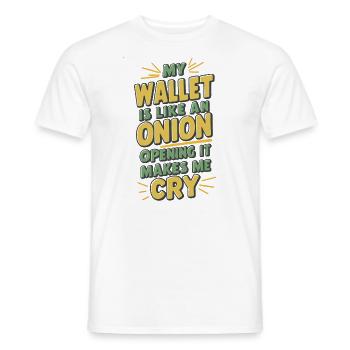 MON PORTEFEUILLE EST COMME UN OIGNON QUI S’OUVRE, IL ME FAIT PLEURER - T-shirt homme - blanc - Devant - AI Model Male 178 dark (178cm)