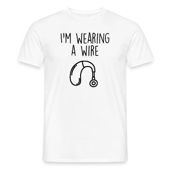 Wearing A Wire Deaf Awareness Funny ASL Sign - Men's T-Shirt - white - Front - AI Model Male 178 dark (178cm)