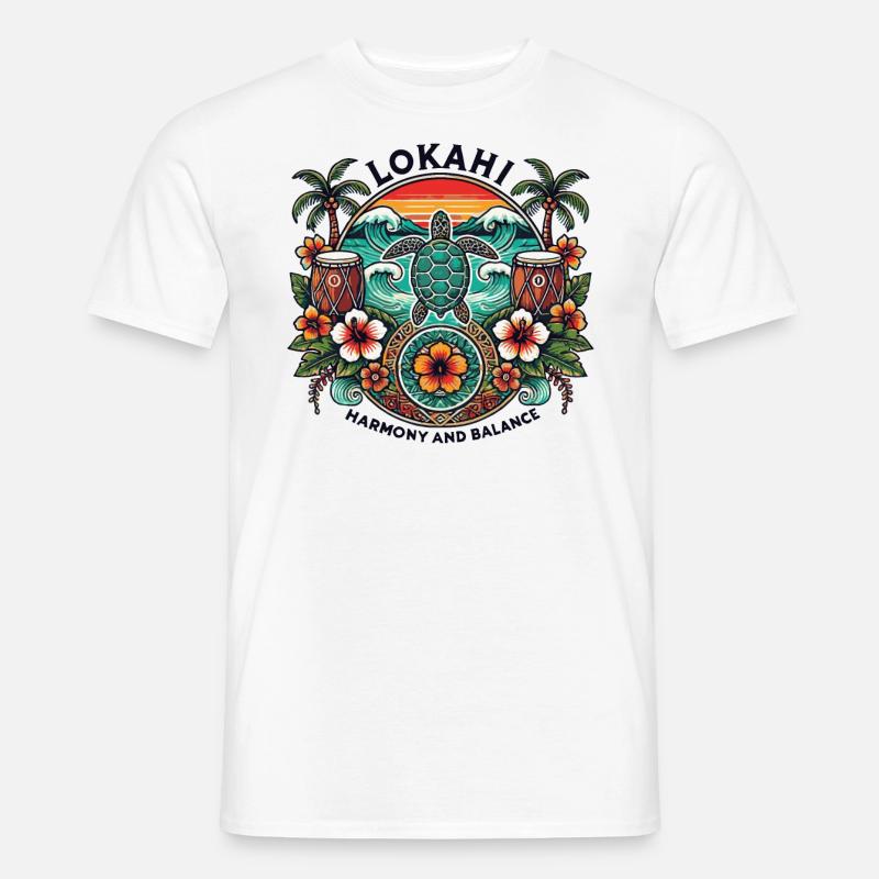 Lokahi - Harmonie hawaïenne et équilibre Turtle Design - T-shirt homme - blanc