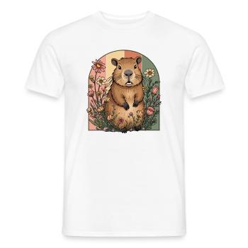 Capybara Cottagecore Blumen Romantisch Mädchen - Männer T-Shirt - Weiß - Vorne - AI Model Male 178 dark (178cm)