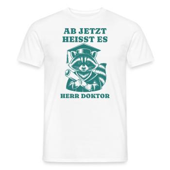 From now on, please Doctor Raccoon Promotion - Men's T-Shirt - white - Front - AI Model Male 178 dark (178cm)