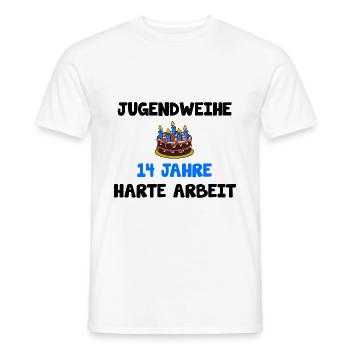 Jugendweihe 2021 14 Jahre lustiger Spruch - Männer T-Shirt - Weiß - Vorne - AI Model Male 178 dark (178cm)