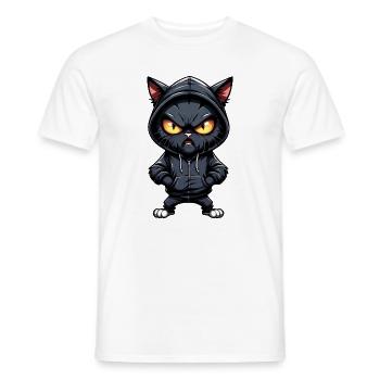 chat noir ennuyé avec capuche - T-shirt homme - blanc - Devant - AI Model Male 178 dark (178cm)