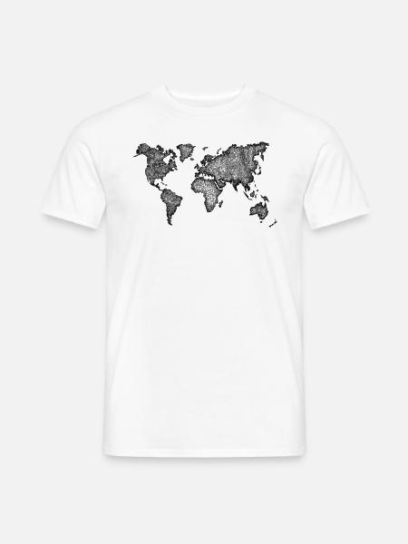 Weltkarte Handmade Dots Dot Painting schwarz - Männer T-Shirt - Weiß