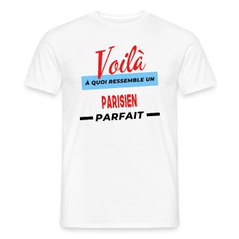 Voilà a quoi ressemble un PARISIEN Humour - T-shirt homme - blanc - Devant - AI Model Male 178 dark (178cm)