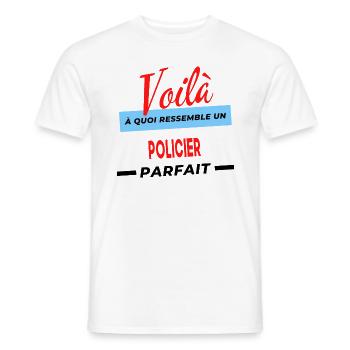 Voilà a quoi ressemble un POLICIER Humour - T-shirt homme - blanc - Devant - AI Model Male 178 dark (178cm)
