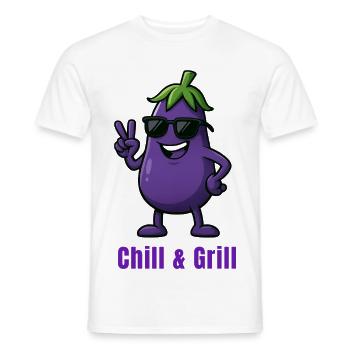 Aubergine - Chill & Grill Cartoon Légumes - T-shirt homme - blanc - Devant - AI Model Male 178 dark (178cm)