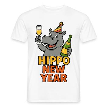 New Year's Eve Party Celebrate Funny Sparkling Wine Hippo New Year - Men's T-Shirt - white - Front - AI Model Male 178 dark (178cm)