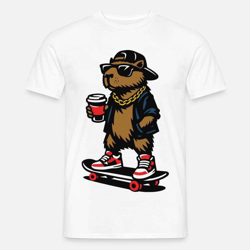 Colles Capybara Skateboard Kaffee - Männer T-Shirt - Weiß