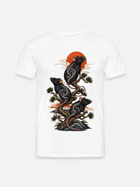 Japanische Ratten Bonsai Mystisch Natur Tattoo - Männer T-Shirt - Weiß