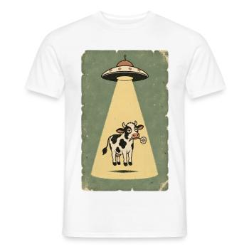 Gelassene Kuh im UFO Strahl - Männer T-Shirt - Weiß - Vorne - AI Model Male 178 dark (178cm)