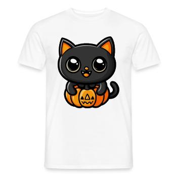 Chat Halloween Chat Dessin animé - T-shirt homme - blanc - Devant - AI Model Male 178 dark (178cm)