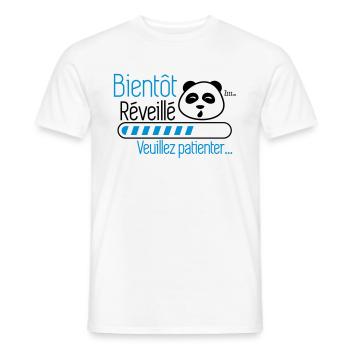 Bientôt reveillé Panda humour citations - T-shirt homme - blanc - Devant - AI Model Male 178 dark (178cm)
