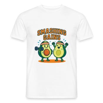 Smashing Gains – Funny Avocado Fitness Design - Men's T-Shirt - white - Front - AI Model Male 178 dark (178cm)