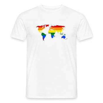 Rainbow Colorful Gay Pride World Map World Motif - Men's T-Shirt - white - Front - AI Model Male 178 dark (178cm)