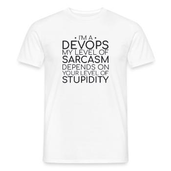 "DevOps Sarcasm | Softwareentwicklung" - Männer T-Shirt - Weiß - Vorne - AI Model Male 178 dark (178cm)