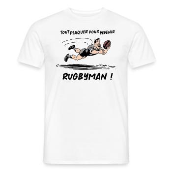 TOUT PLAQUER POUR DEVENIR RUGBYMAN ! (rugby) - T-shirt homme - blanc - Devant - AI Model Male 178 dark (178cm)