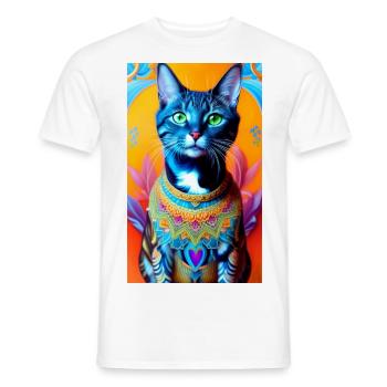 Gorgeus domestic short haired cat - Men's T-Shirt - white - Front - AI Model Male 178 dark (178cm)