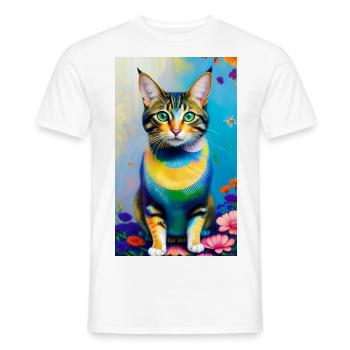 Domestic short haired cat with flowers - Men's T-Shirt - white - Front - AI Model Male 178 dark (178cm)