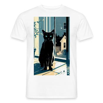 Domestic short haired cat during night - Men's T-Shirt - white - Front - AI Model Male 178 dark (178cm)