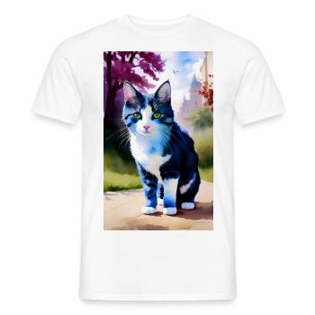 Domestic short haired cat looks at you - Men's T-Shirt - white - Front - AI Model Male 178 dark (178cm)