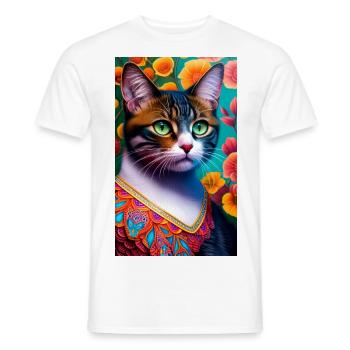 Chat domestique à poil court dans de jolies couleurs - T-shirt homme - blanc - Devant - AI Model Male 178 dark (178cm)