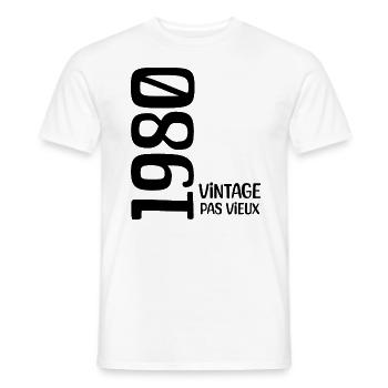 Anniversaire 1980 vintage 1980 né en 1980 - T-shirt homme - blanc - Devant - AI Model Male 178 dark (178cm)