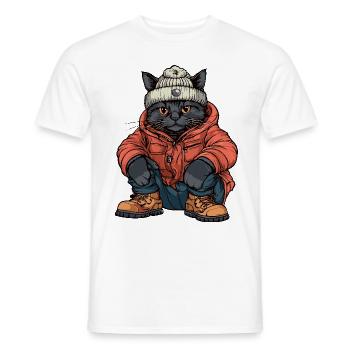 Cat Funny Winter - Men's T-Shirt - white - Front - AI Model Male 178 dark (178cm)