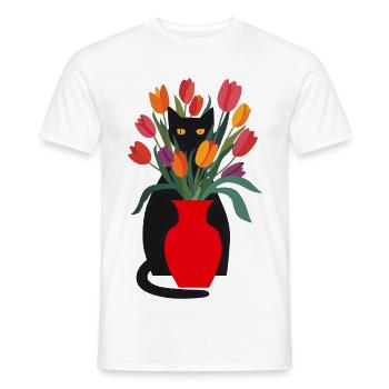 Black cat and tulips - Men's T-Shirt - white - Front - AI Model Male 178 dark (178cm)