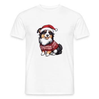 Border Collie Chien Noël - T-shirt homme - blanc - Devant - AI Model Male 178 dark (178cm)