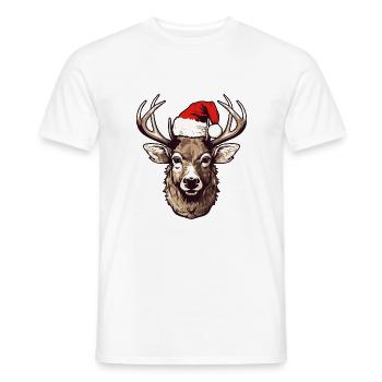 Deer Head Christmas Portrait - Men's T-Shirt - white - Front - AI Model Male 178 dark (178cm)